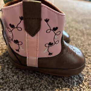NWT Baby Girl Pre Walker Embroidered Pink and Brown Cowgirl Western Boots